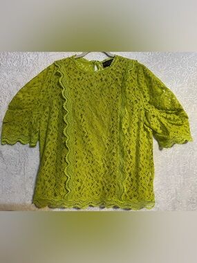 Marc Bouwer Neon Lime Floral Lace Blouse